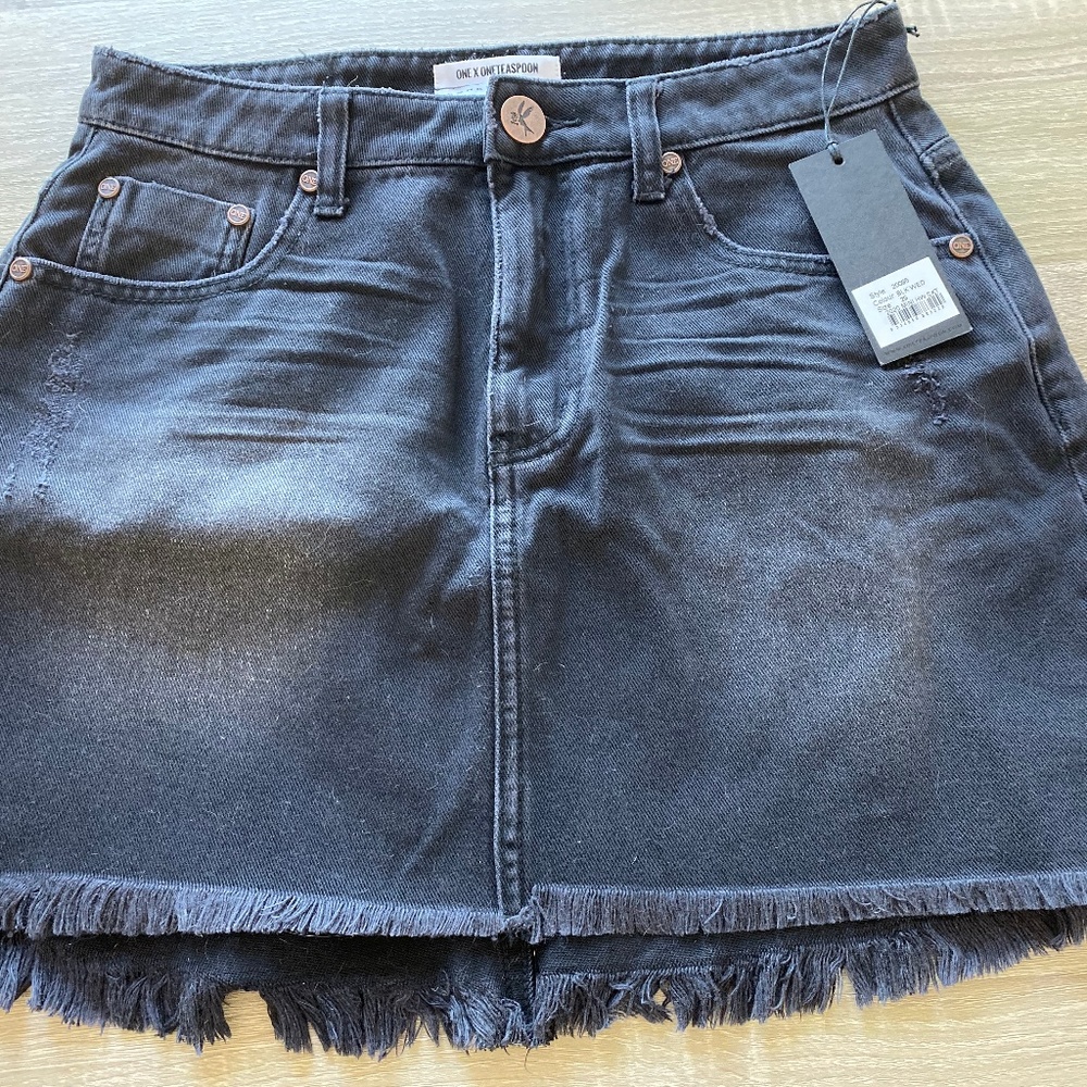 One Teaspoon Distressed Black Denim Skirt NWT
